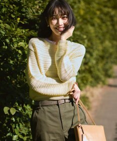 23区 コットンギマ ボートネック ニット ライトイエロー系