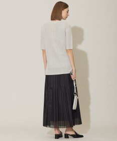 ICB L 【WEB限定カラーあり・洗える】 ペーパーブレンドシャインニット 5分袖プルオーバー