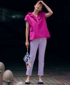 23区 L 【一部店舗限定/洗える】ハイカウントウェザーストレッチ フリル ブラウス