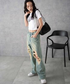 WEGO ヴィンテージウォッシュダメージデニムパンツ