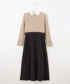 Feroux 【洗える】バイカラー襟ニットドッキング ワンピース