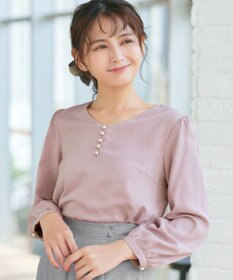 Tiaclasse 【スマート裏起毛・洗える】パールボタンブラウス