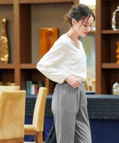 Tiaclasse 【スマート裏起毛・洗える】パールボタンブラウス