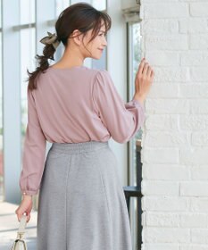 Tiaclasse 【スマート裏起毛・洗える】パールボタンブラウス