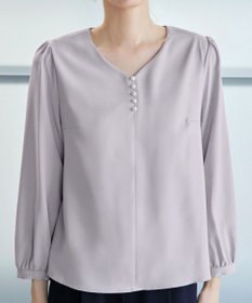 Tiaclasse 【スマート裏起毛・洗える】パールボタンブラウス