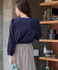 Tiaclasse 【スマート裏起毛・洗える】パールボタンブラウス