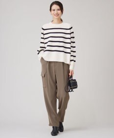 自由区 【洗える】ウールカシミヤブレンドボーダークルーネック ニット