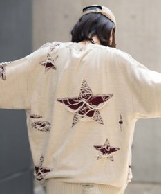 WEGO 【ユニセックス着用ITEM】ダメージジャガードカーディガン