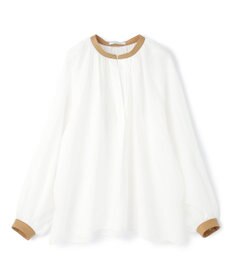 BEIGE， PAULINE / リネンヴィスコースフェイクレザー配色ブラウス