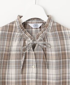 J.PRESS LADIES 【洗える】キュプラチェック フリルスタンドカラー ブラウス