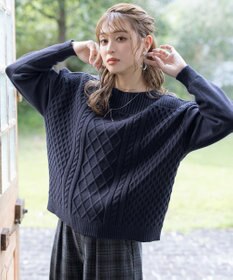 Tiaclasse 【洗える】ケーブル編みドルマンニットトップス