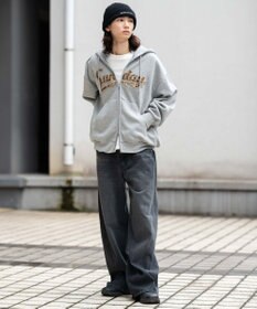 WEGO 【ユニセックス着用ITEM/SMLサイズ展開】レオパードワッペンダブルZIPパーカー