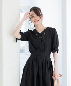 Tiaclasse L 【洗える】麻調リボン袖ブラウス