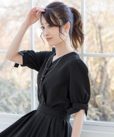 Tiaclasse L 【洗える】麻調リボン袖ブラウス