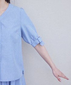 Tiaclasse L 【洗える】麻調リボン袖ブラウス