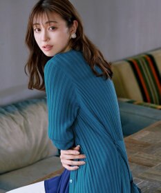 Tiaclasse 【洗える】ベルト付きランダムリブロングカーディガン