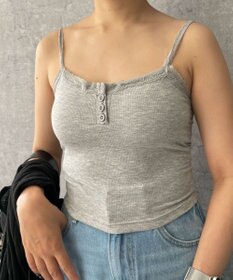 WEGO 【カップ付きインナー】パット付きフロントボタンレースキャミ