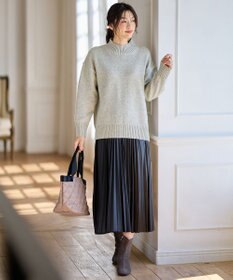 ANY 【ウエストゴム】レザーライクプリーツスカート