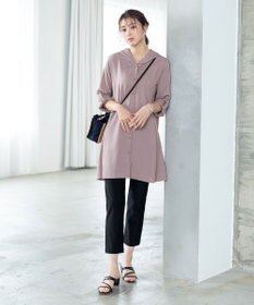 Tiaclasse 【新色追加・洗える】麻調パーカーチュニックブラウス