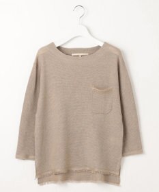 自由区 L 【洗える】リネンフリンジディテール8分袖 ニット