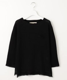 自由区 L 【洗える】リネンフリンジディテール8分袖 ニット