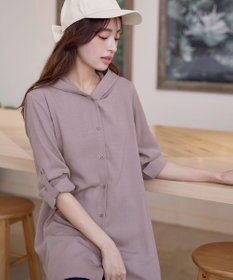 Tiaclasse 【新色追加・洗える】麻調パーカーチュニックブラウス