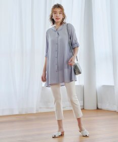 Tiaclasse 【新色追加・洗える】麻調パーカーチュニックブラウス