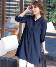 Tiaclasse 【新色追加・洗える】麻調パーカーチュニックブラウス