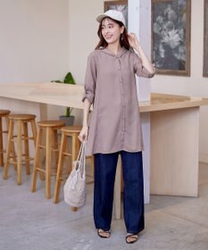 Tiaclasse 【新色追加・洗える】麻調パーカーチュニックブラウス