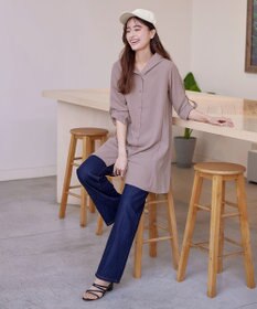 Tiaclasse 【新色追加・洗える】麻調パーカーチュニックブラウス