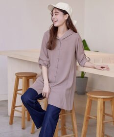 Tiaclasse 【新色追加・洗える】麻調パーカーチュニックブラウス