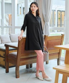 Tiaclasse 【新色追加・洗える】麻調パーカーチュニックブラウス