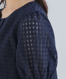 Tiaclasse 【洗える】シアーチェックパフスリーブチュニックブラウス