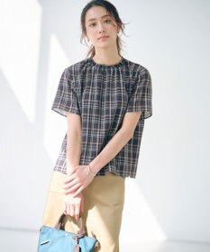 J.PRESS LADIES 【洗える】シアーストライプ＆チェック ブラウスライク カットソー