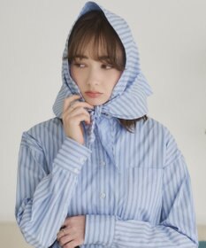 WEGO 【ANGIE VINTAGE】スカーフ付きオーバーサイズストライプシャツ
