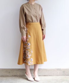 muuc 〈遠州織物の工場で織られた上質なコットン生地〉モクレン刺繍 後ろゴムあり フレアースカート（セットアップ可能）