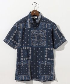 JOSEPH ABBOUD 【キングサイズ・サスティナブル素材】コットンリヨセルリネンバンダナプリント シャツ ネイビー系6