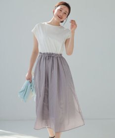 ANY SIS ファブリックドッキング ワンピース オフ×グレーストライプ