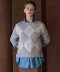 J.PRESS LADIES CASHBIT NEO アーガイル ニット ライトグレー系