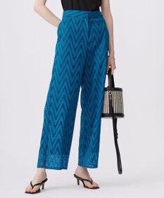 ICB 【洗える】 ヘリンボーンエンブロイダリー ワイドストレートパンツ