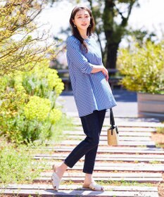 Tiaclasse L 【洗える】リボンスリーブストライプチュニックブラウス