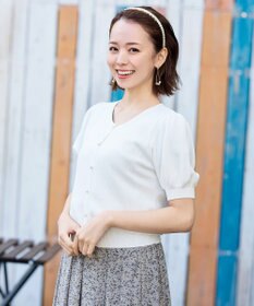 Tiaclasse L 【洗える】ひんやり心地良いパフ袖ニットカーディガン