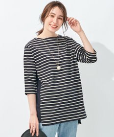 自由区 【洗える/UVケア】ボーダー ボートネックデザインカットソー