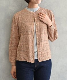 muuc 〈高品質シルク100%〉〈通年着られる〉透かしレース編み 袖リブあり シェルボタン使用 カーディガン