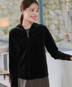 Tiaclasse L 【洗える】ベロアショートパーカー