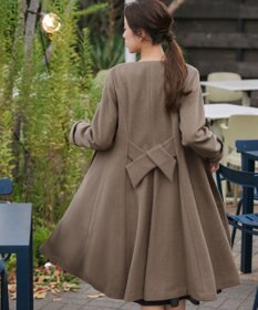 Tiaclasse 【ウール混】ノーカラーバックリボンウールコート