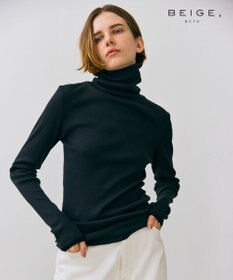 BEIGE， 【BEIGE,ecru/WEB限定・洗える】RIB TOPS /  コットンシルクハイネックトップス