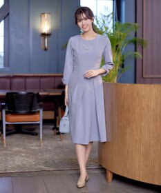 Tiaclasse L 【洗える】アシンメトリータックフレアワンピース