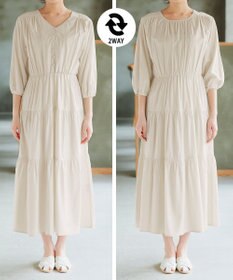 Tiaclasse 【2WAY・洗える】パフスリーブティアードマキシワンピース