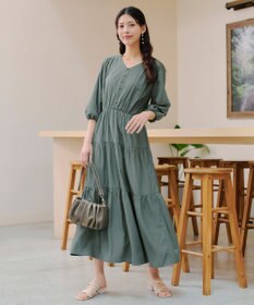 Tiaclasse 【2WAY・洗える】パフスリーブティアードマキシワンピース